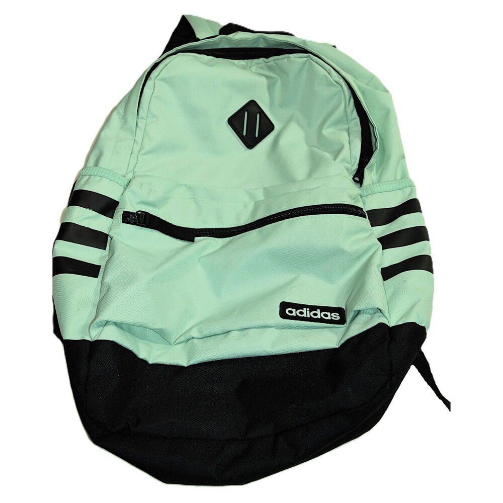 adidas Classic 3 Stripes Light Turquoise Mint Green L Capacity Everyday Backpack - Picture 2 of 4